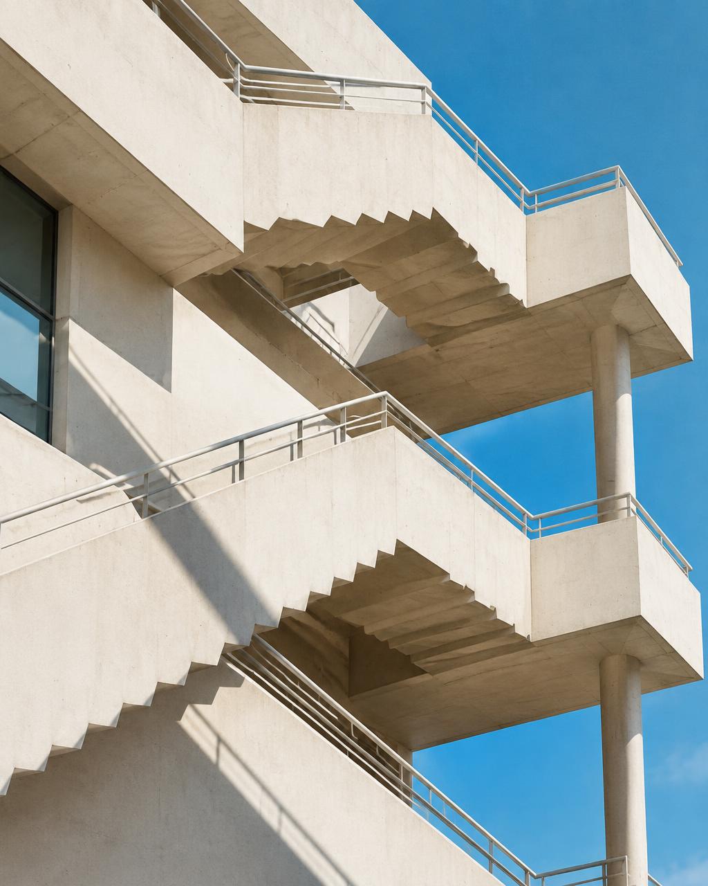 White concrete stairways against blue sky